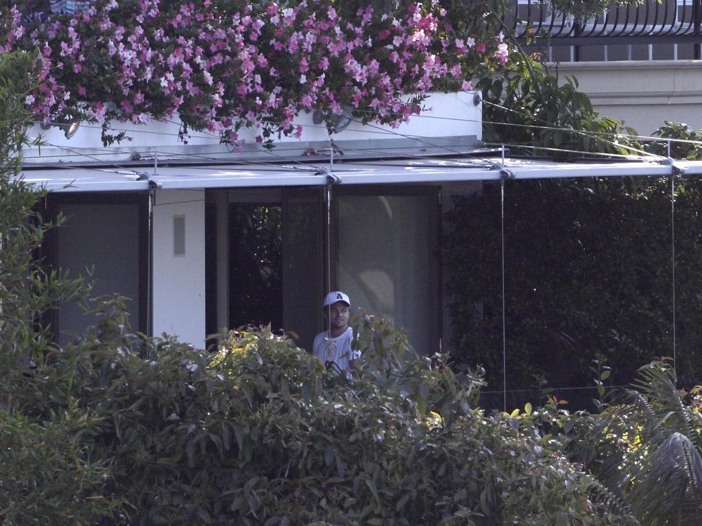 Actor Leonardo DiCaprio standing on the balcony of his rented home in Vaucluse, Sydney.