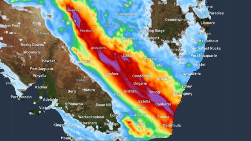 Ex-cyclone Kirrily is driving rain across Australia's south-east.