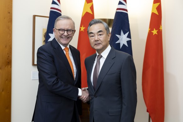 Prime Minister Anthony Albanese meets with Chinese Foreign Minister Wang Yi.