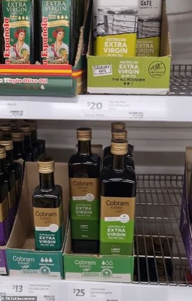 'What the absolute heck is going on with olive oil prices? I used to pay $9 for a bottle - now look,' she said in a video and showed how prices varied from $13 to $65