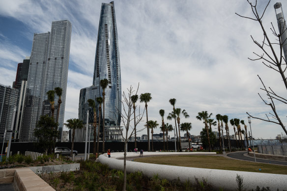 A new park surrounding the Barangaroo station will open to the public on Monday.