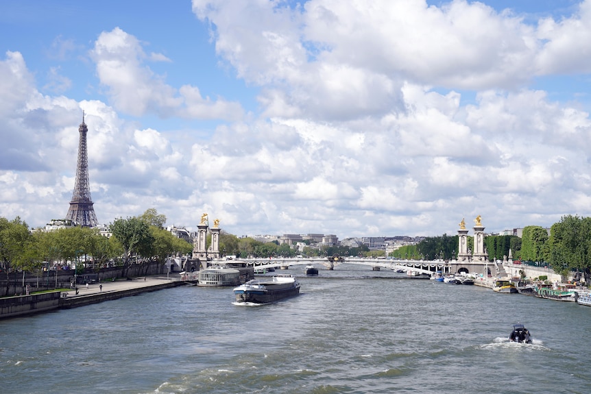 The Eiffel Tower and Pont Alexandre III bridge can be seen in this general view of the River Seine