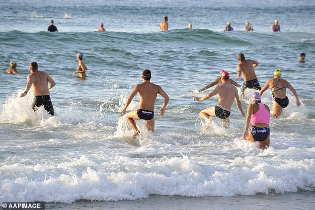 Monitored sites include coastal beaches from Eurobodalla in the south through to Sydney and Port Stephens and then up to Ballina near the NSW and Queensland border (pictured are swimmers at Bondi Beach)