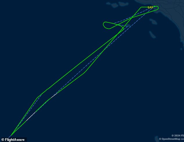 Flight 73 took off from Los Angeles at 10.30pm on Wednesday on its way to Sydney but made a U-turn over the Pacific Ocean at 11.02pm, according to flight data