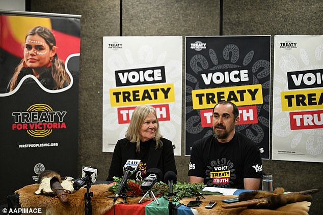 Members of the First Peoples' Assembly of Victoria, Rueben Berg (right) and Aunty Esme Bamblett