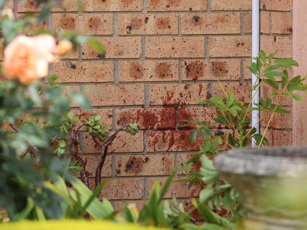 Blood spatter on the wall of the Hoppers Crossing home. Picture: Brendan Beckett