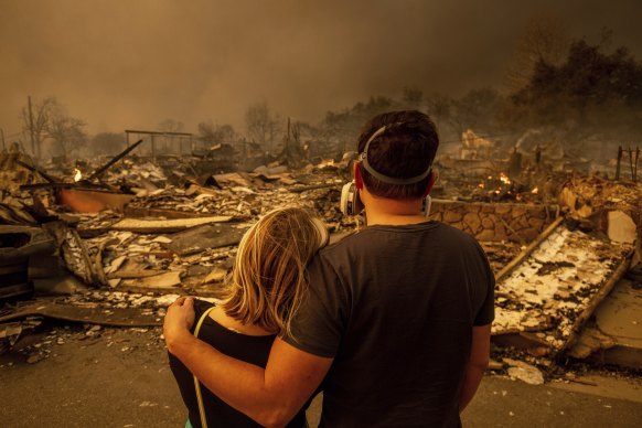 Megan Mantia and her boyfriend Thomas, return to Mantia’s fire-damaged home in Altadena.