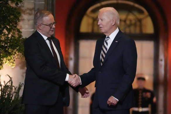 Anthony Albanese with Joe Biden at last year’s Quad leaders summit.