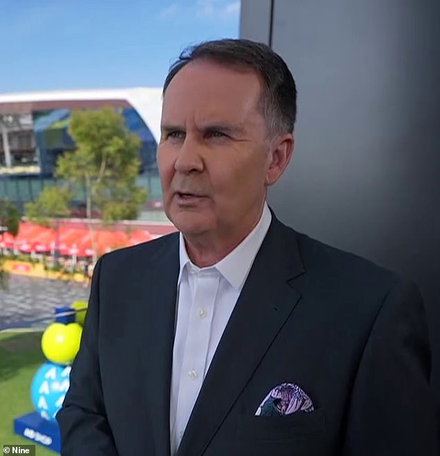 The 24-time grand slam champion was reacting to being mocked by Channel Nine star Tony Jones, who is pictured delivering a public apology on Monday morning