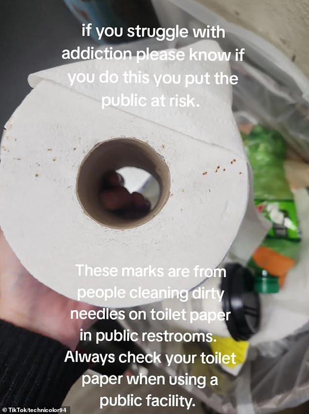 A person took to TikTok to reveal that the tiny marks often seen on public toilet paper are made by drug users who are cleaning their dirty needles