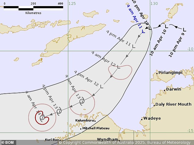 The Bureau of Meteorology has forecast that tropical low 29U could become a Category-two cyclone on Monday if it continues to build on its current course