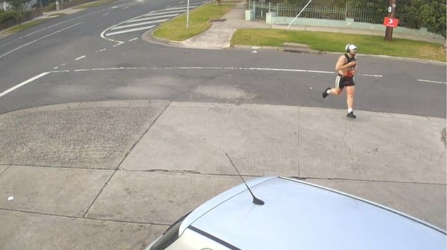 Terrifying footage shows the bleeding man running to a petrol station
