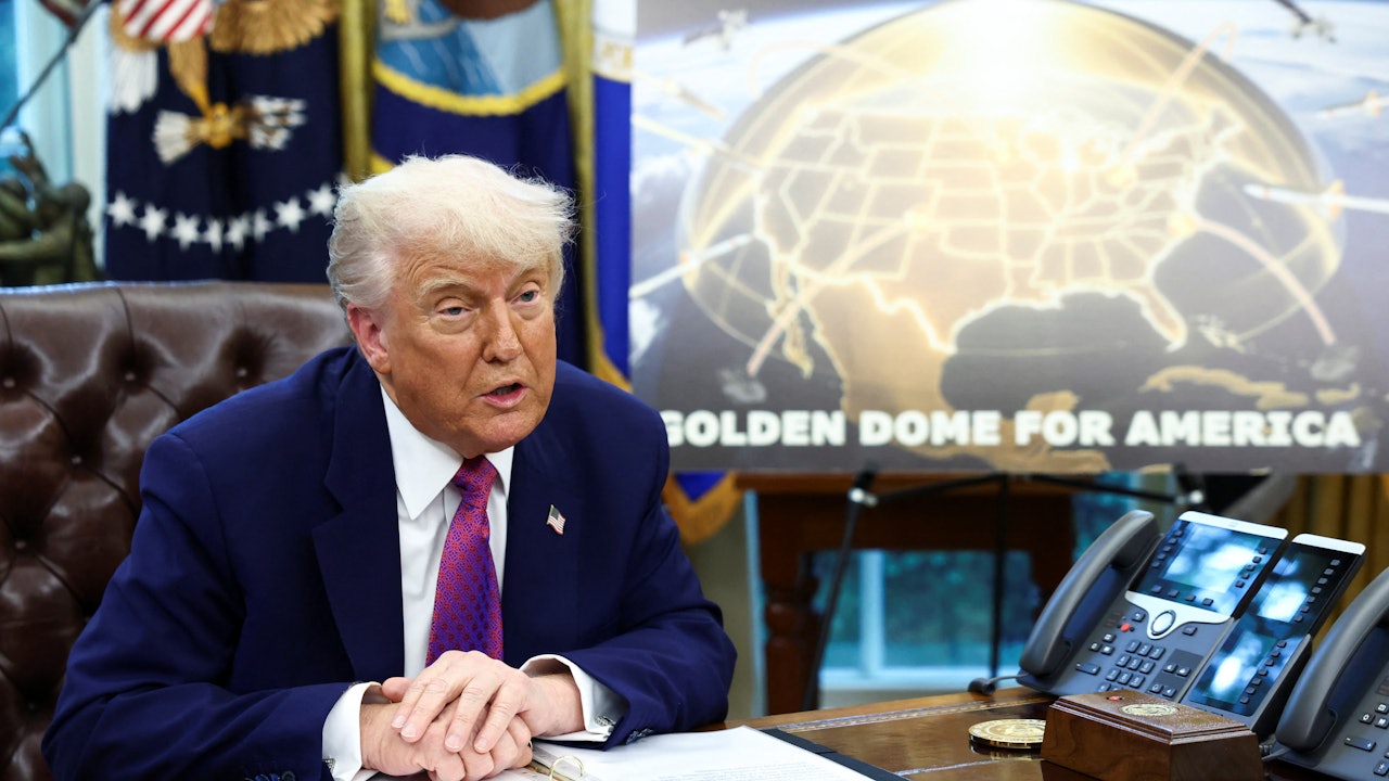 2025年5月20日，美国华盛顿白宫椭圆形办公室，总统特朗普（Donald Trump）宣布有关金穹导弹防御系统（Golden Dome）的消息。（Reuters）
