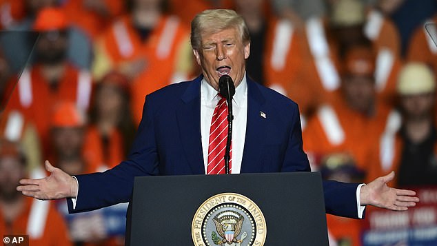 US President Donald Trump announced he will increase the tariff on imported steel from 25 per cent to 50 per cent in a major blow to Australia's export industry (pictured during the speech)