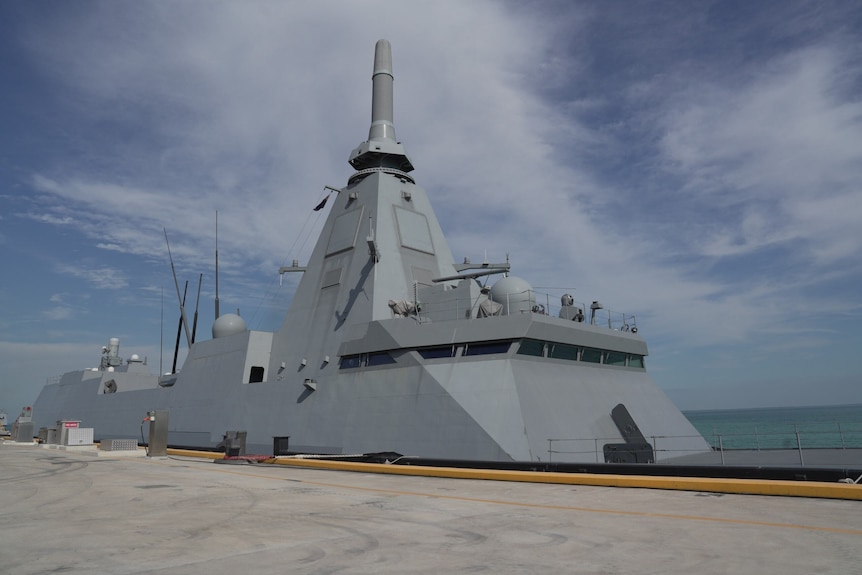 A Japanese frigate docked 