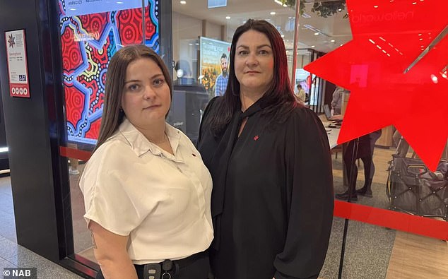 NAB employees Tiffany Bailey (left) and Vanessa Kruger (right) stepped in at the last minute when a widow on the phone to an alleged scammer requested to change her banking limit
