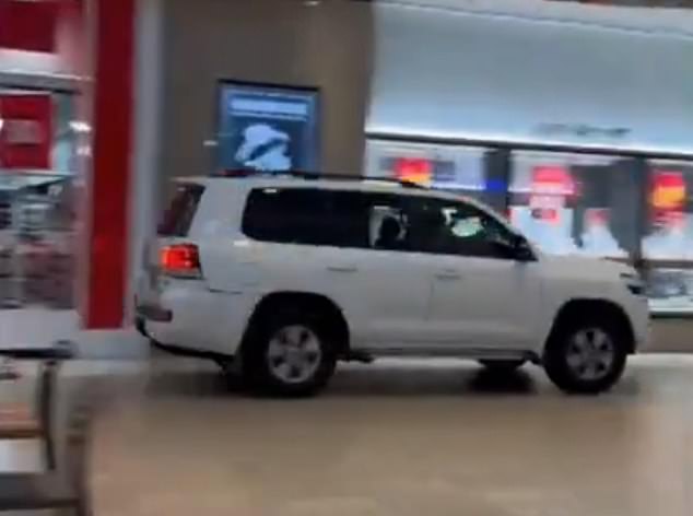 A Toyota Landcruiser drove through the shopping centre on Wednesday afternoon (pictured)