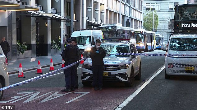 A man has been stabbed in the torso at a bus stop on George Street in Sydney (pictured)