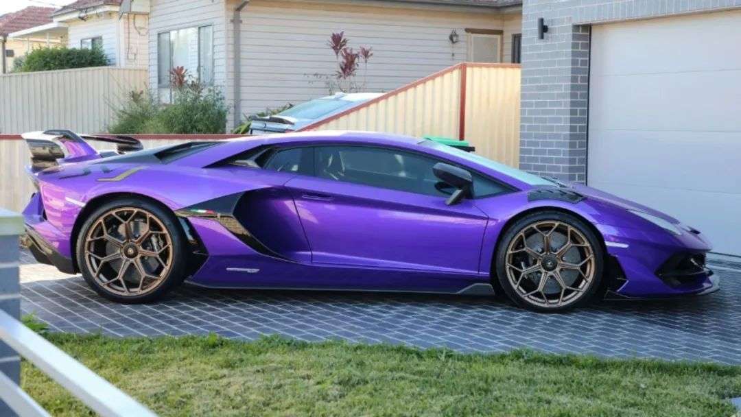 A purple Lamborghini uncovered by strike force officers. Picture: NSW Police