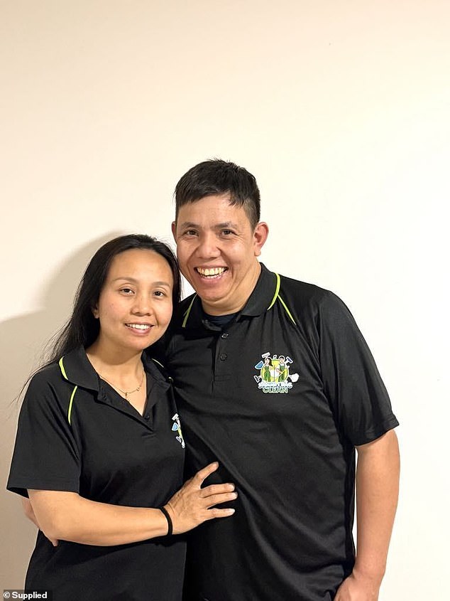 Mr Le and his wife (pictured) started taking on extra cleaning jobs while working full-time in a factory