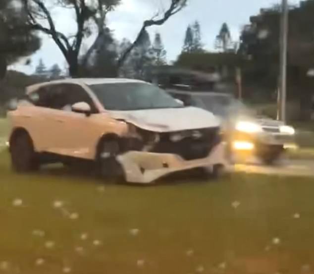 One car was destroyed by the wild weather in Perth this week