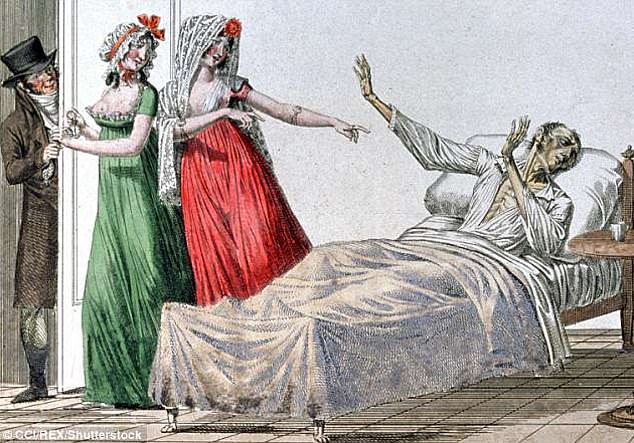 In the 19th century syphilis sufferers in France were caricatured to warn people of the awful consequences of visiting brothels