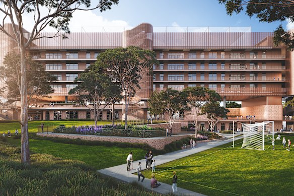 The plan for the new high school in Macquarie Park includes green space and rooftop outdoor areas.