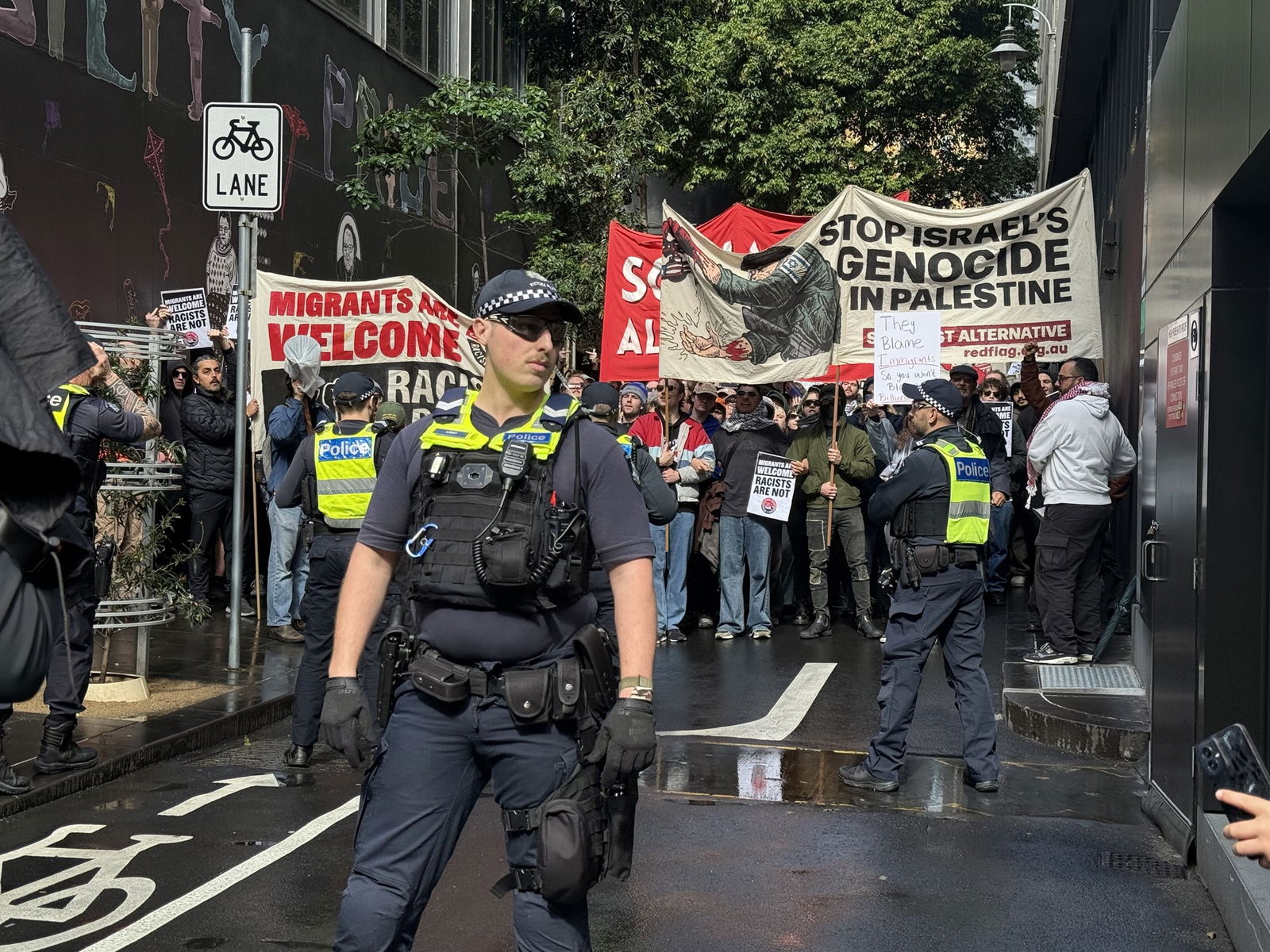 Police blockading a rally