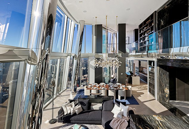 Police allege Li directed the syndicate whilst renting the $37,000 penthouse of the Crown's residential tower in Barangaroo (the living area is pictured)