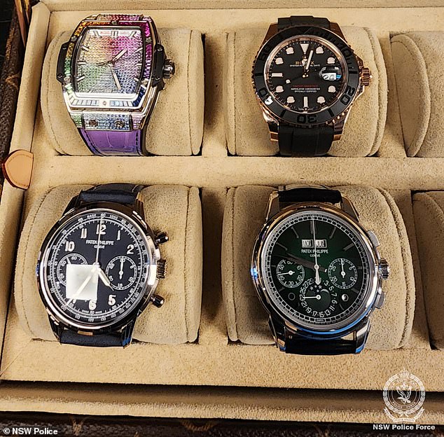 Some of the luxury watches seized by officers during the raids at the penthouse