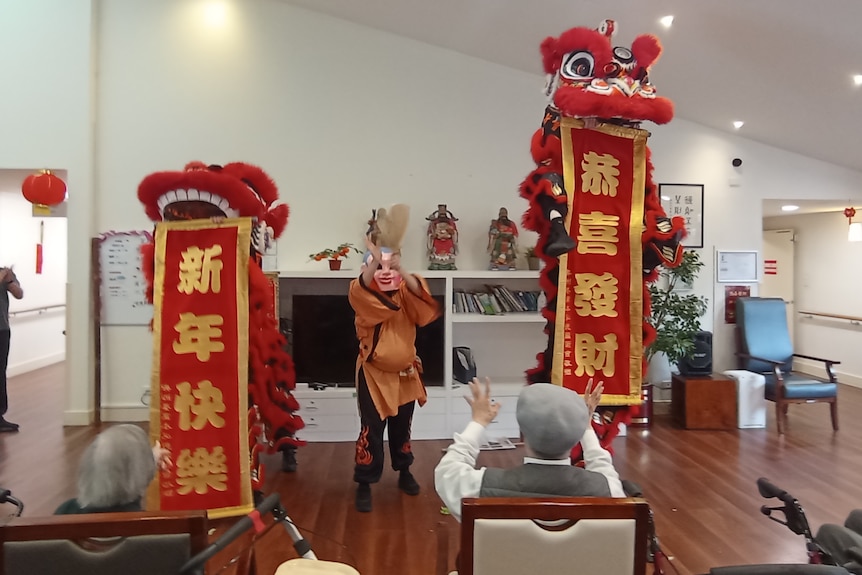 Lion dance at an aged care facility