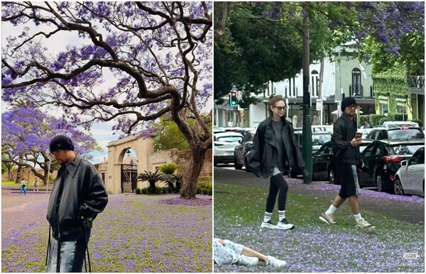 周杰伦和昆凌（左图）在雪梨街头被偶遇，他随后也在IG分享当天的照片（左）。（翻摄小红书、周杰伦IG）
