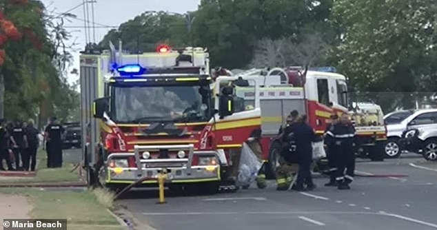 A man and three children have died in a house fire in Emerald. Pictured are emergency responders at the scene