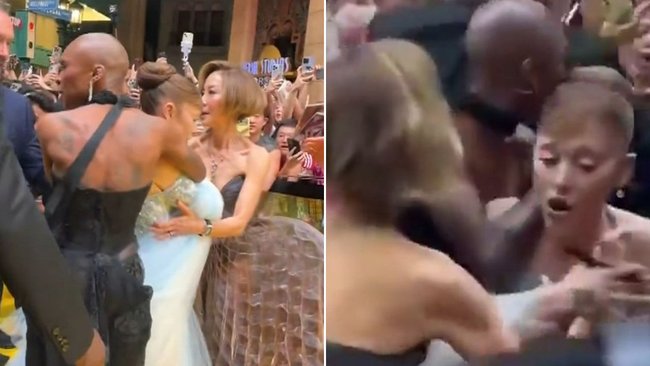 Ariana Grande looked visibly shocked while Cynthia Erivo stepped in to push Wen away.