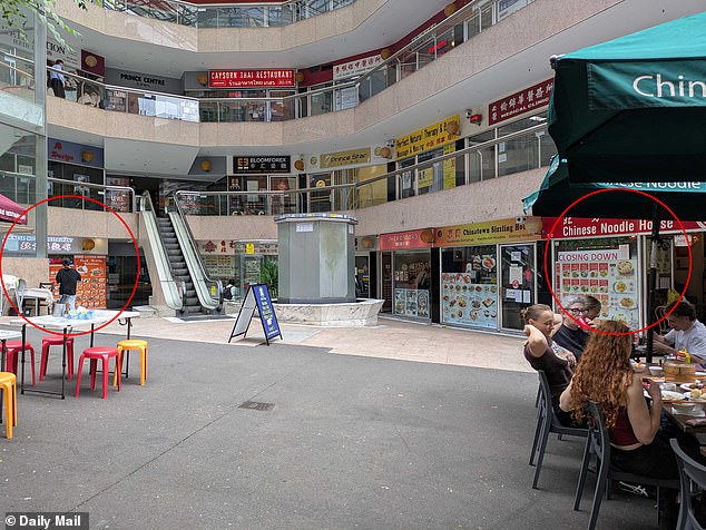 Chinese Noodle House (far right) also happens to be in the same eating precinct as similarly named establishment, Chinese Noodle Restaurant (far left). Daily Mail understands that&nbsp;Chinese Noodle Restaurant has been operating for well over 30 years, whereas&nbsp;Chinese Noodle House opened more recently, with the current owners operating it for the past 10 years