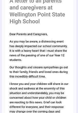 悲剧发生后，校方给遇难者家属寄了一封信（如图）。