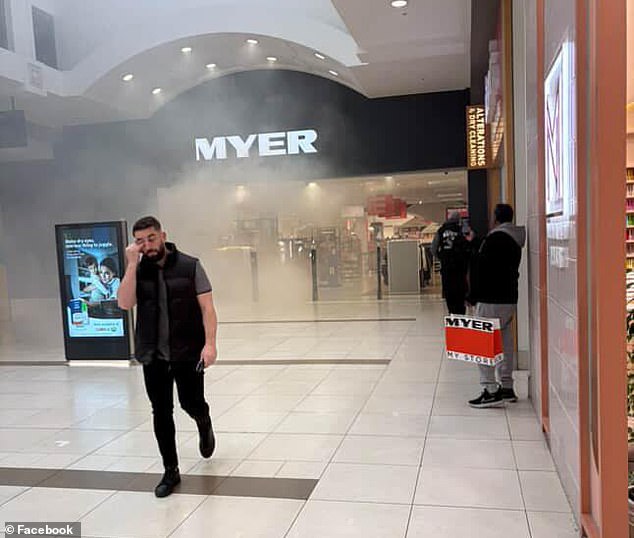 A fire broke out in the Myer store a day after a car rammed through the centre