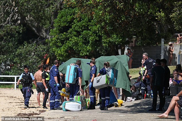 A green tarp was seen being used by paramedics at Redleaf Pool on Thursday afternoon