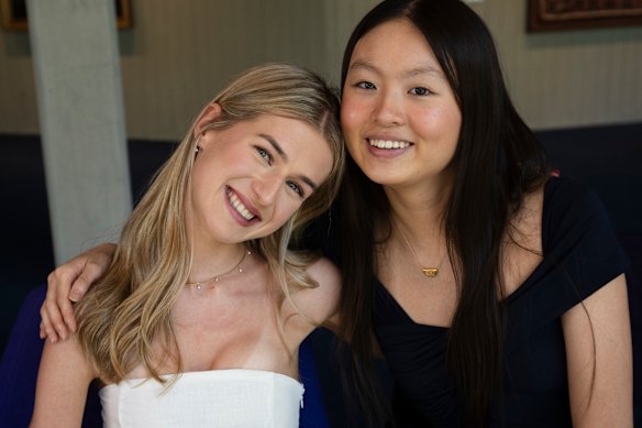 Friends from Roseville College: Sophie Firek, who received a first in course award for legal studies, and Stacy Zhang, who was first for both biology and chemistry. 