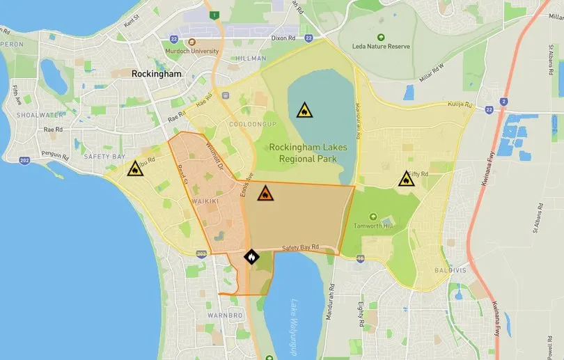 The Watch and Act warning area and surrounding advice warnings on Tuesday morning at 8.20am.
