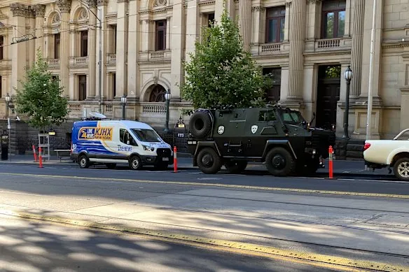 A new truck and a Bearcat were among the massive props brought into the area for the shoot.