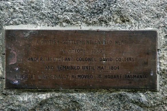 A plaque commemorates Victoria’s first, failed colony at Sullivan Bay in Sorrento.