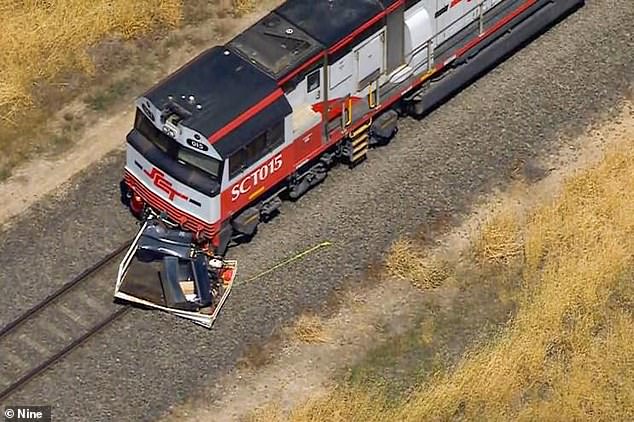 Confronting footage from the scene showed the tray of the ute had been torn off from the impact of the fatal crash (pictured)