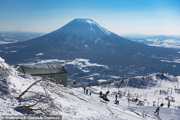 Early reports suggest the man was buried by an avalanche, with the region receiving a record amount of snowfall in the last two weeks (pictured, snowboarders on Mount Annupuri)