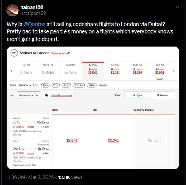 Aussies shared their concerns online, with some labelling Qantas's conduct as 'deceptive'