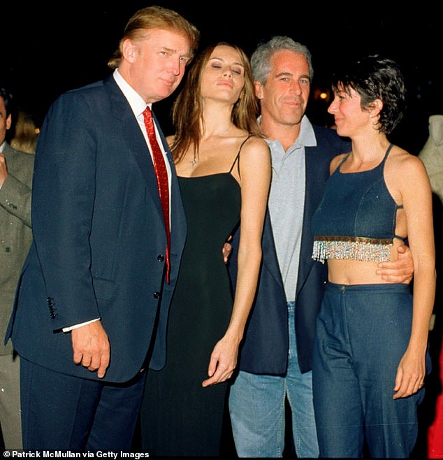 Newly published documents reveal that an unidentified woman told FBI agents shortly after Epstein's arrest for sex trafficking in 2019 that she was assaulted by Epstein and Mr Trump as a young teen in the 1980s. Pictured: Mr Trump, with future wife Melania, Epstein and his accomplice Ghislaine Maxwell at the Mar-a-Lago Club in Florida in 2000