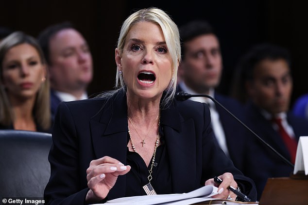 The department is to review whether the files were withheld improperly after Democrats accused Attorney General Pam Bondi (pictured) of suppressing allegations against the President