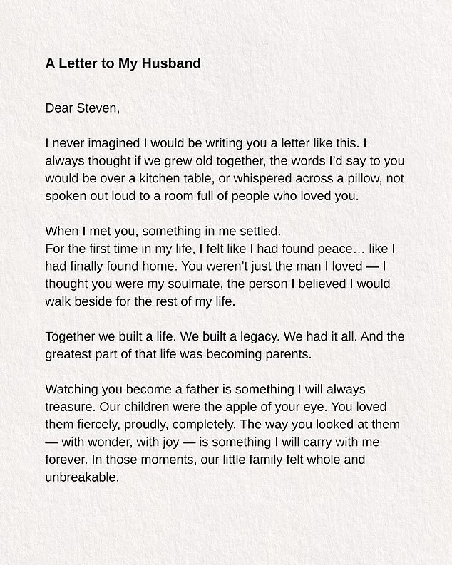 In the wake of his death, Ms Lin has now vowed to try to honour his memory for their children in the open letter to him