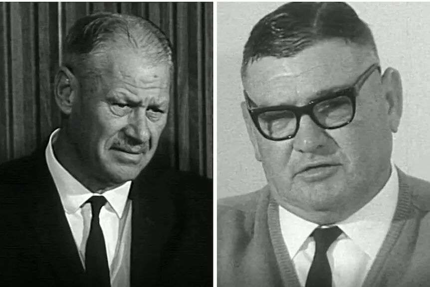 Two old photographs of men, separated by a white line in the middle.