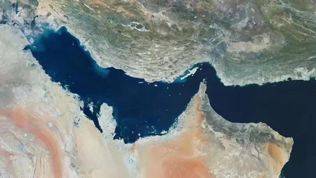 波斯湾的卫星图像。